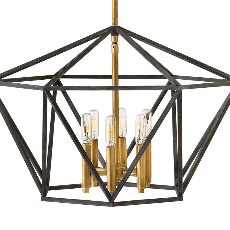 Aged Zinc Brass Cage 6-Light Chandelier