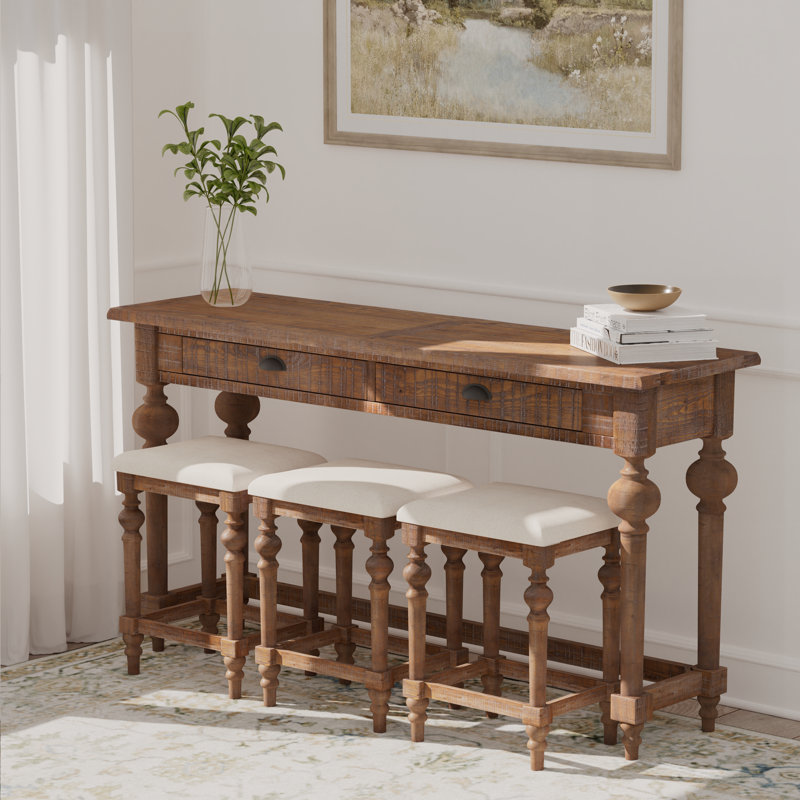 Wallace & Bay Ludin Brown Console Table With 3 Stools