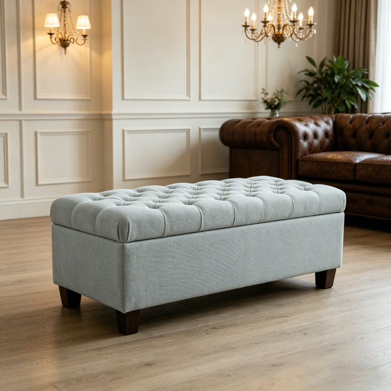 Banc rembourré avec rangement en bois et pieds capitonnés 49,75 po Willow, Polyester, Baby Blue