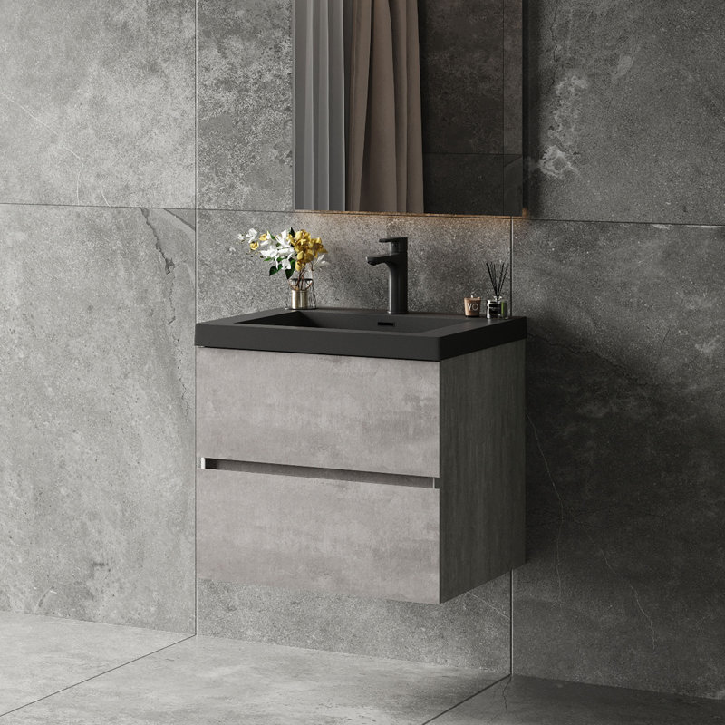 24 Inch Fully Assembled Single Floating Bathroom Vanity With Solid Surface Sink