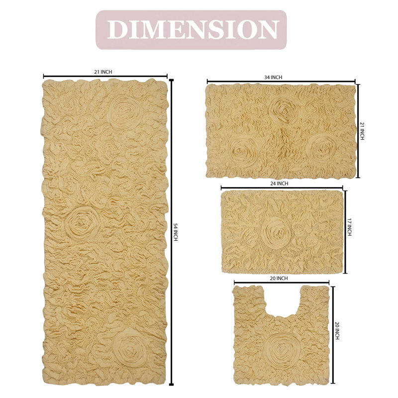 Ensemble de tapis pour salle de bain et tapis de contour antidérapants Freida, Jaune