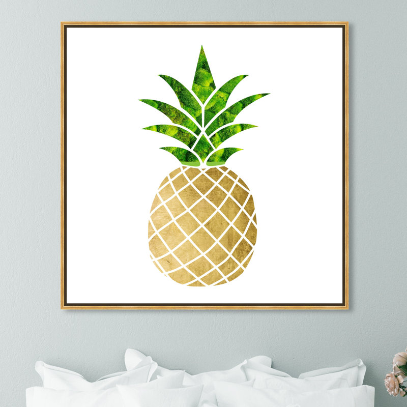Fruits ananas - impression d'art graphique, Encadrement doré, H 40 po x l 40 po x P 1,5 po