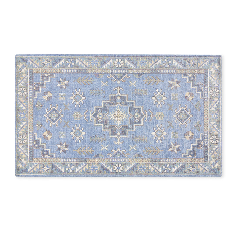 TOWN & COUNTRY LUXE Livie Everwash Non-Slip Backing Kitchen Mat, Blue/Ivory