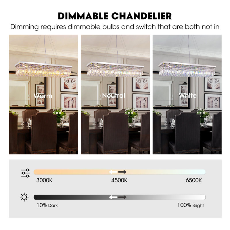 Bertu 10 - Light Dimmable Rectangle Crystal Chandelier Modern Luxury Ceiling Light, 10" H x 47" L x 10" W, Polished Chrome