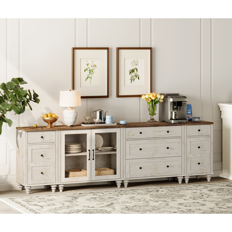 Buffet 100,8 po Abinaash, Blanc rustique / brun