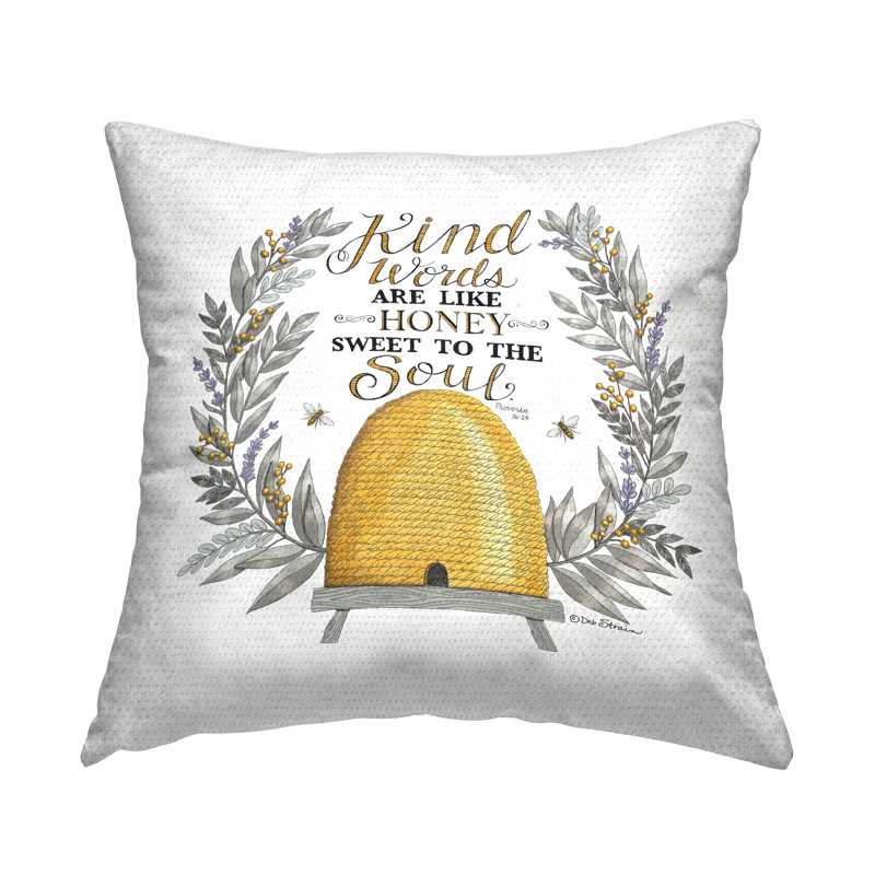 Coussin d'extérieur à imprimé botanique Kind Bee par Deb Strain
