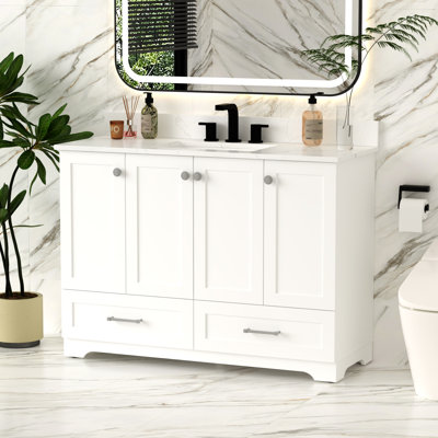48" Modern Bathroom Vanity With Quartz Stone Countertop,ceramic Sink