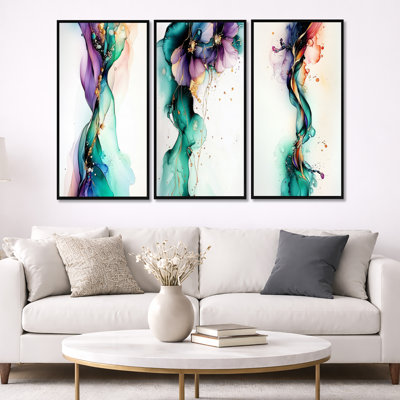 «Ethereal Violet», art mural abstrait 3 pièces