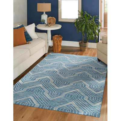 Stylish and Durable Barnhill Hand Knotted Wool Modern Indoor Blue Brown Rectangle Area Rug