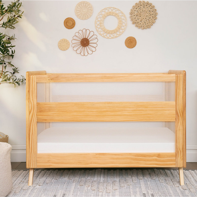 HALO 3-in-1 Breathable Mesh Convertible Crib with Toddler Bed Conversion Kit, Natural