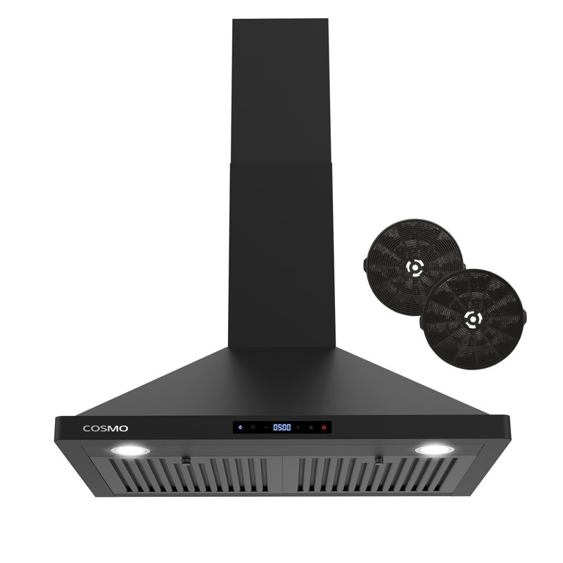 Cosmo 30 In. Vista Collection 380 Cfm Ductless Wall Mount Range Hood, Touch Controls, Led Lights, Matte Black