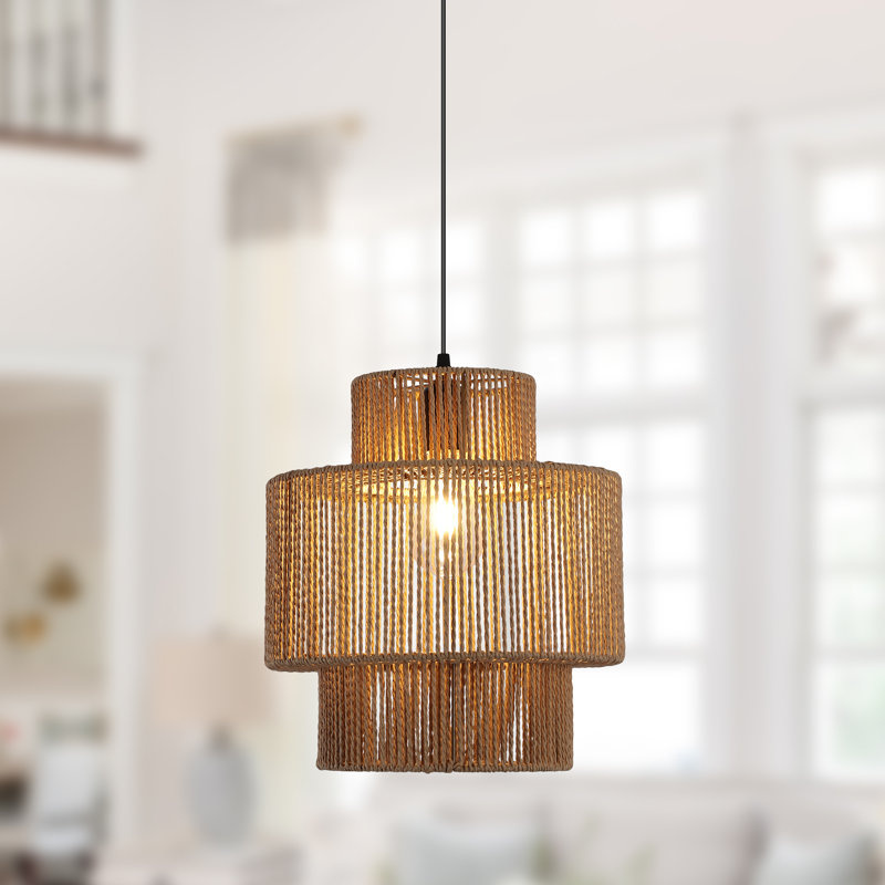 Noirmoutier 1 - Light Farmhouse Boho Woven Rattan Pendant