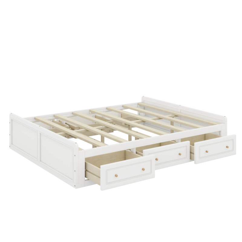 Structure de lit plateforme en bois avec 6 tiroirs, Blanc