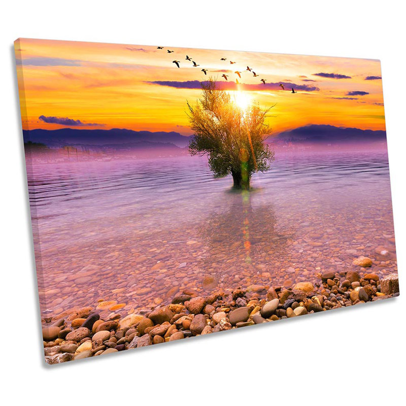 Sunset Tree Lake - Wrapped Canvas Print, 91.4cm H x 137.2cm W