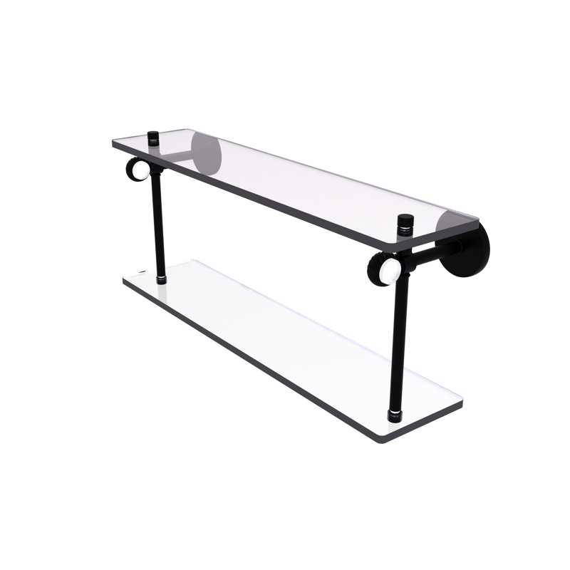 Tablette murale à deux niveaux en verre Margolis, Noir mat, H 9,2 po x l 16 po x P 5,6 po