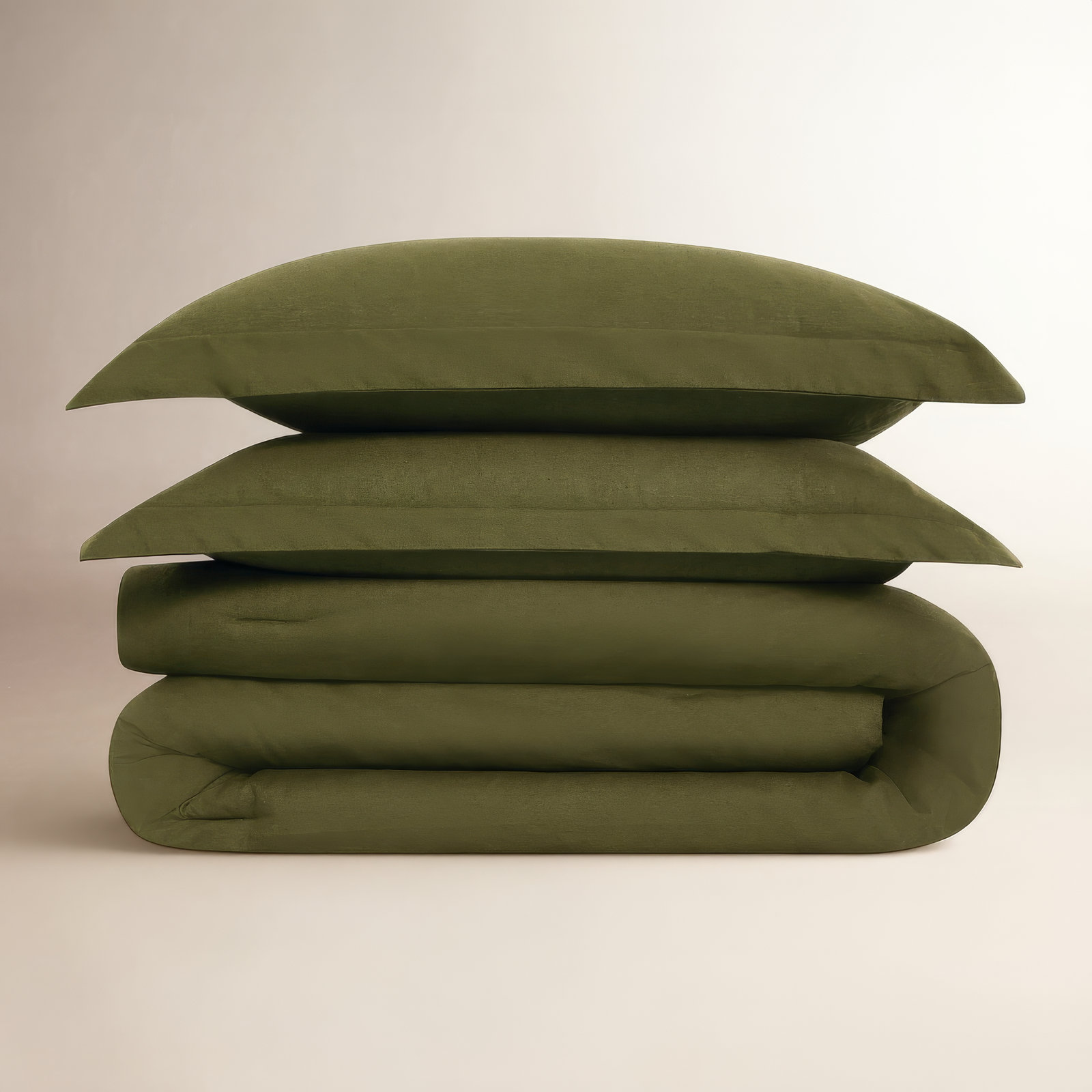 Nena Linen Comforter Set, King Comforter + 2 King Pillow Shams, Olive Green