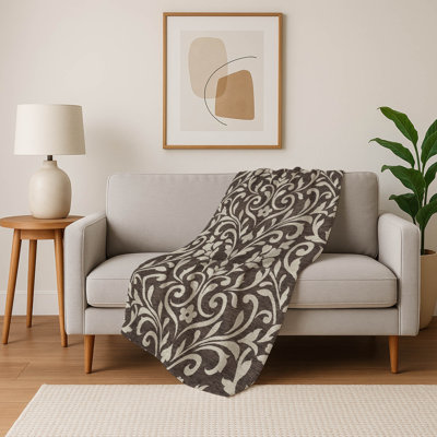 Addison Machine Washable Sherpa ASB875 Floral Throw Blanket