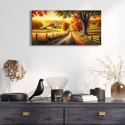  «Fall Sunrise In Countryside» par Rey Klimt, art mural en verre acrylique, 48 po x 24 po