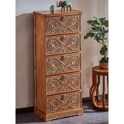 Southeast Asian Style Solid Wood Carved Accent Chest