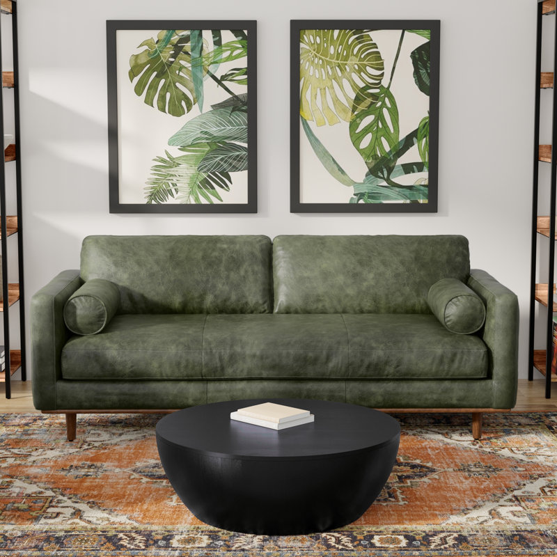 Morrison Genuine Leather Sofa, Mid-Century Modern Couch for Living Room, Handcrafted with Removable Cushions, 89" W