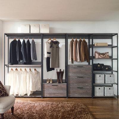 Walk-In Closet System With Strong Powder Coated Metal, Abundant Extra Deep Storage, Water & Heat Properties, Stain Scratch Surface, E0 Board, 2X Thicker , Made In , Modular Configuration, Rustic