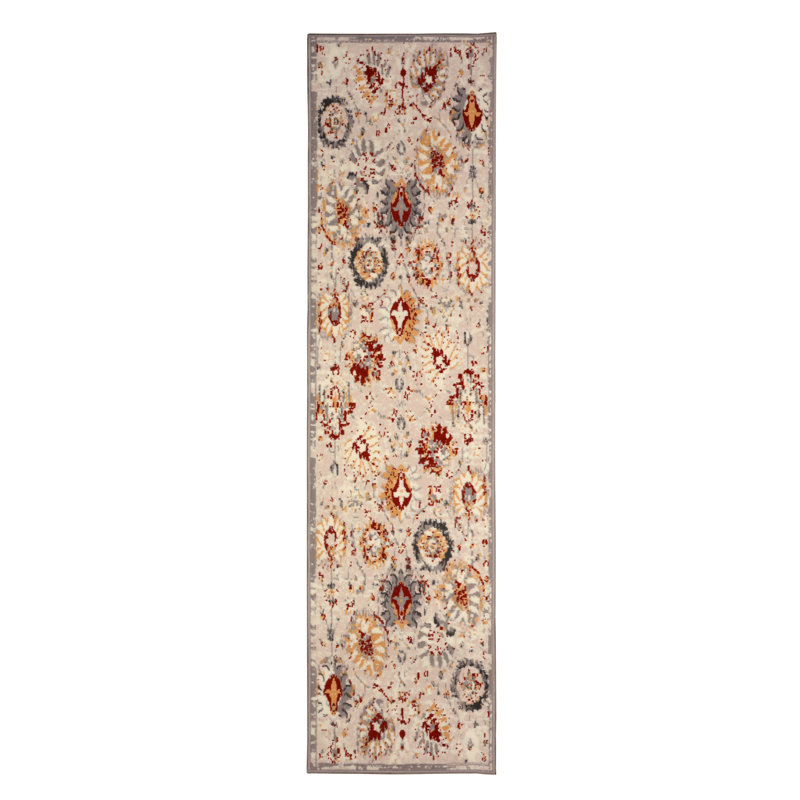 Floral Gray Area Rug, Runner 2' x 8'
