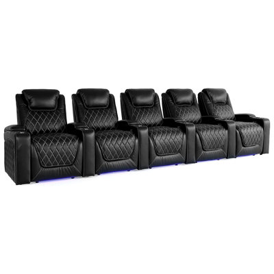 Sièges de cinéma Valencia Valencia Oslo | Fauteuil inclinable électrique haut de gamme en cuir Nappa 11000 de qualité supérieure italien avec éclairage à DEL (rangée de 5, noir)
