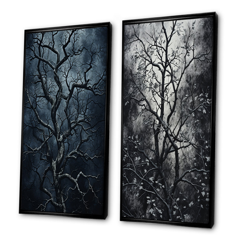 Arbre de Noël gothique gris, ensemble de 2 décorations murales, H 32 po x l 33 po, Cadre flottant noir