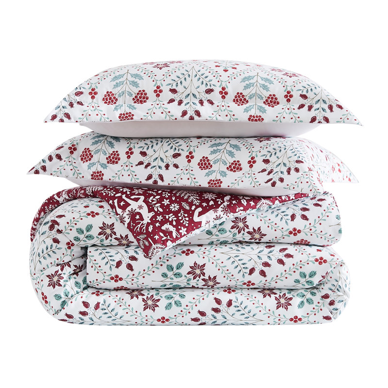 Holiday Harmony Oversized Reversible Holiday Bedding Down Alternative Comforter Set with shams, King Comforter + 2 King Shams