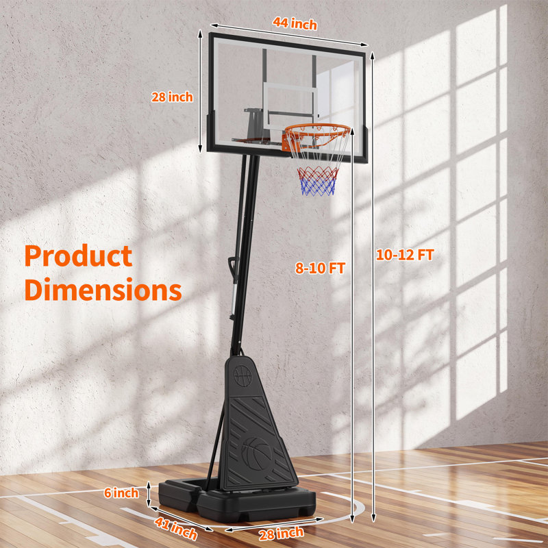 Panier de basketball extérieur à manivelle de 44 pouces avec plaque de protection