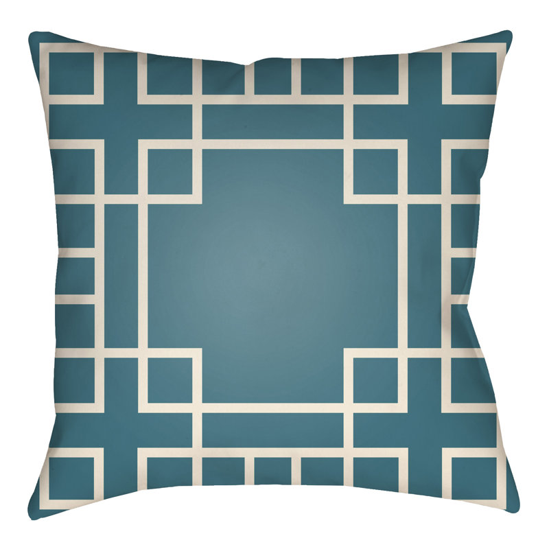 Litchfield Hanser Indoor/Outdoor Throw Pillow, 18" H x 18" W, Teal/Ivory