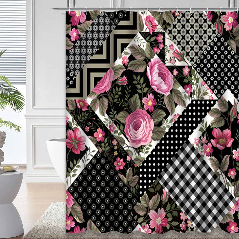 Rideau de douche imperméable avec fleurs multicolores, L 72 po x l 78 po