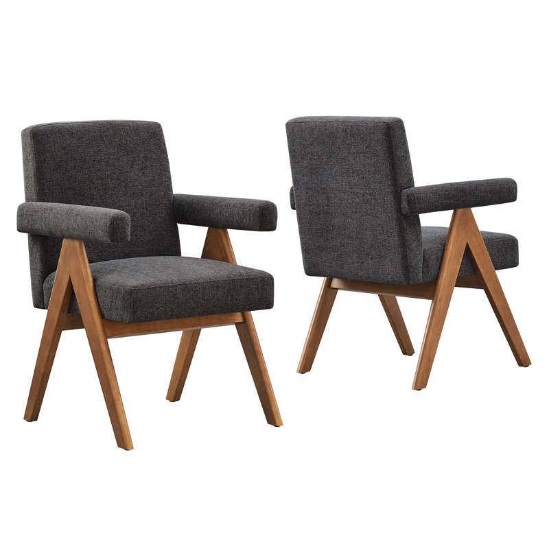 Modway Lyra Fabric Arm Chair Dining Chair, Dark Gray Fabric