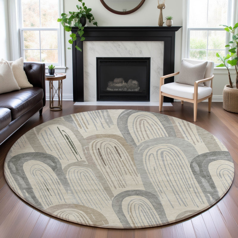 Premium Machine Washable Harjo AMF1588 Geometric Rug, Round 8'