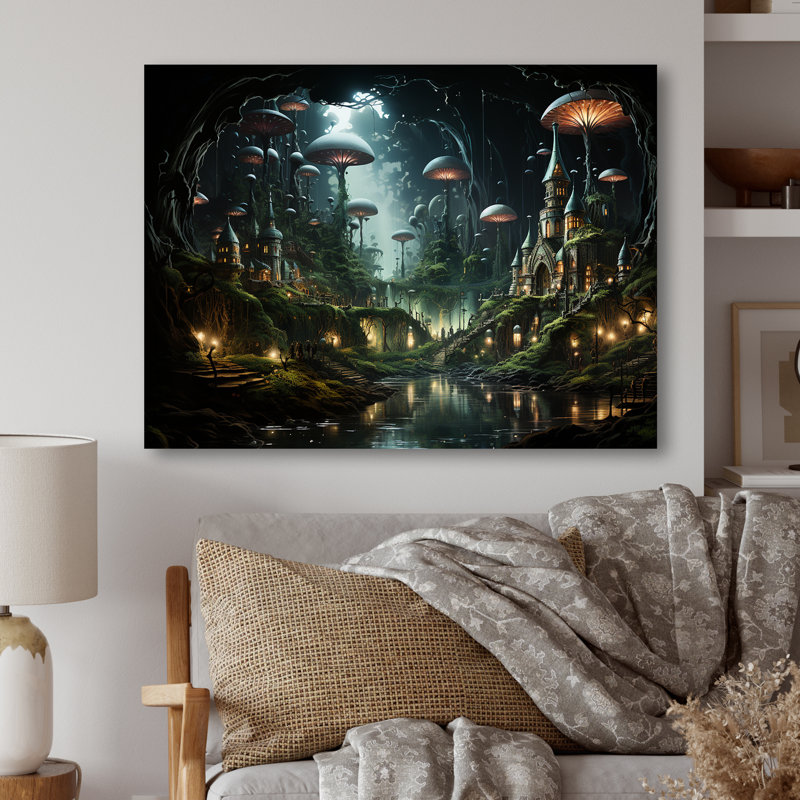 Enchanted surréaliste champignon - Art mural en métal surréalisme, H 12 po x l 20 po x P 1 po