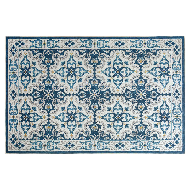 LUNA Machine Tufted Area Rug – Navy Blue & Ivory Mediterranean Pattern, Rectangle  80 x 150 cm