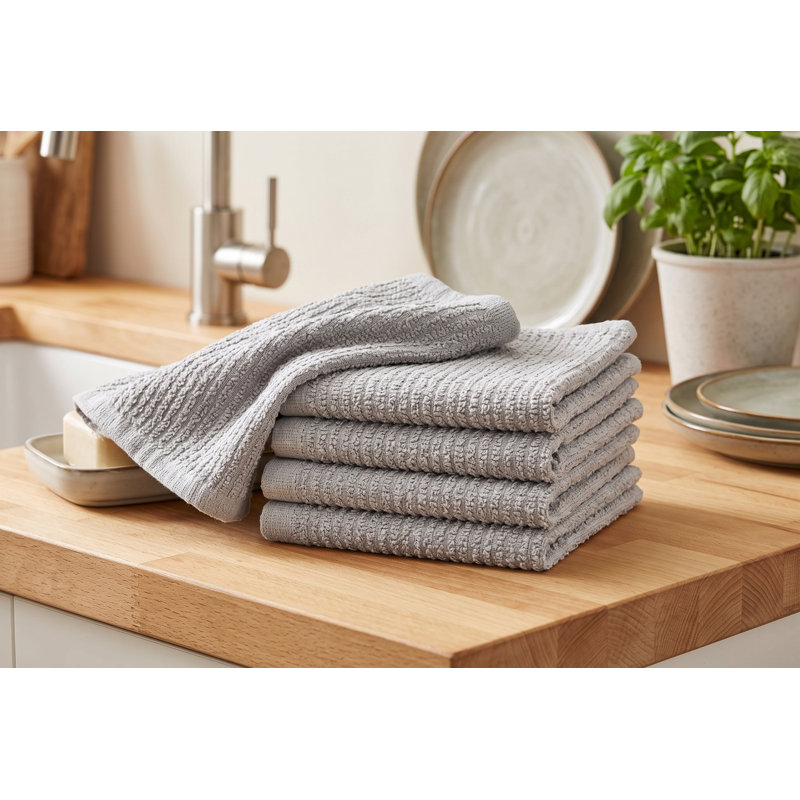 6-Pack Flat Weave Kitchen Dishcloths - 100% Absorbent Cotton, Quick-Drying & Lint-Free, Assorted Cedar Brown Patterns for Cleaning & Washing