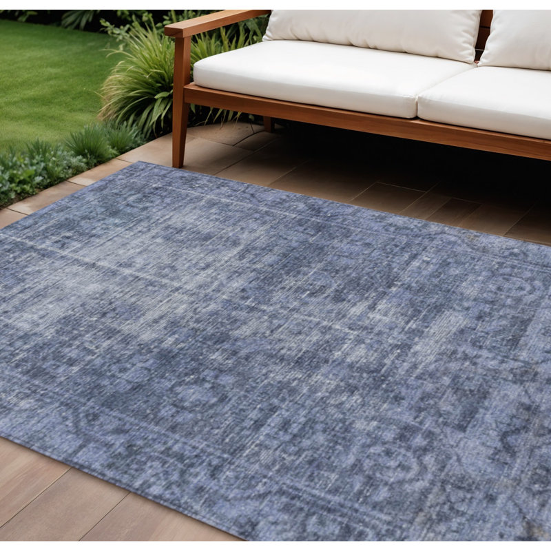 Tapis oriental lavable intérieur bleu marine 8 pi x 10 pi