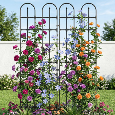 Ensemble de 2 treillis de jardin arqué en métal, support de plante grimpante pour patio extérieur, noir