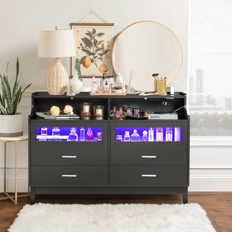 Sherial 47" W 4-Drawer Dresser, Black