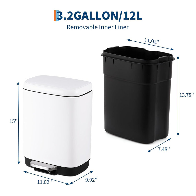 12L Stainless Steel Step-On Trash Can, Kitchen, Bathroom, Office
