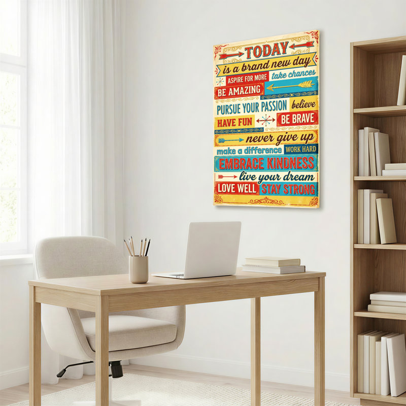 Today Is A Brand New Day Inspirational Quote Canvas Wrapped Wall Art Motivational Typography Print For Home Office Or Bedroom Decor