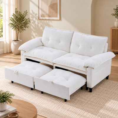 Canapé-lit escamotable de 73 po en velours blanc convertible avec matelas escamotable