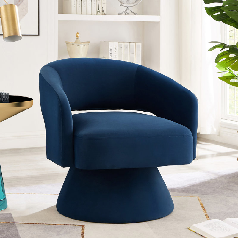 Fauteuil pivotant de chambre à coucher moderne, revêtement en velours bleu marine, velours rotatif à 360 degrés, fauteuil confortable