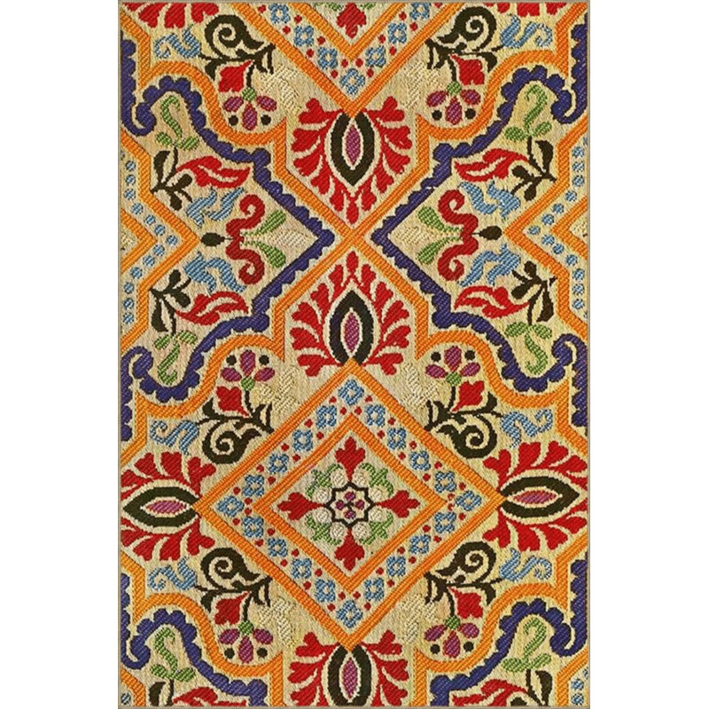 Tapis décoratif rétro avec motifs et motifs de figurines, Rectangle 5 pi 2 po x 7 pi 7 po