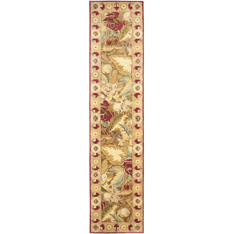 Tapis floral en laine touffeté à la main Molter Bergama, Tapis de couloir 2 pi 3 po x 12 pi