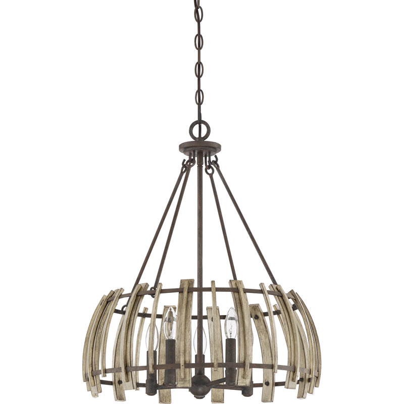 Lustre géométrique 5 lumières unique/avec accents de bois Quijada