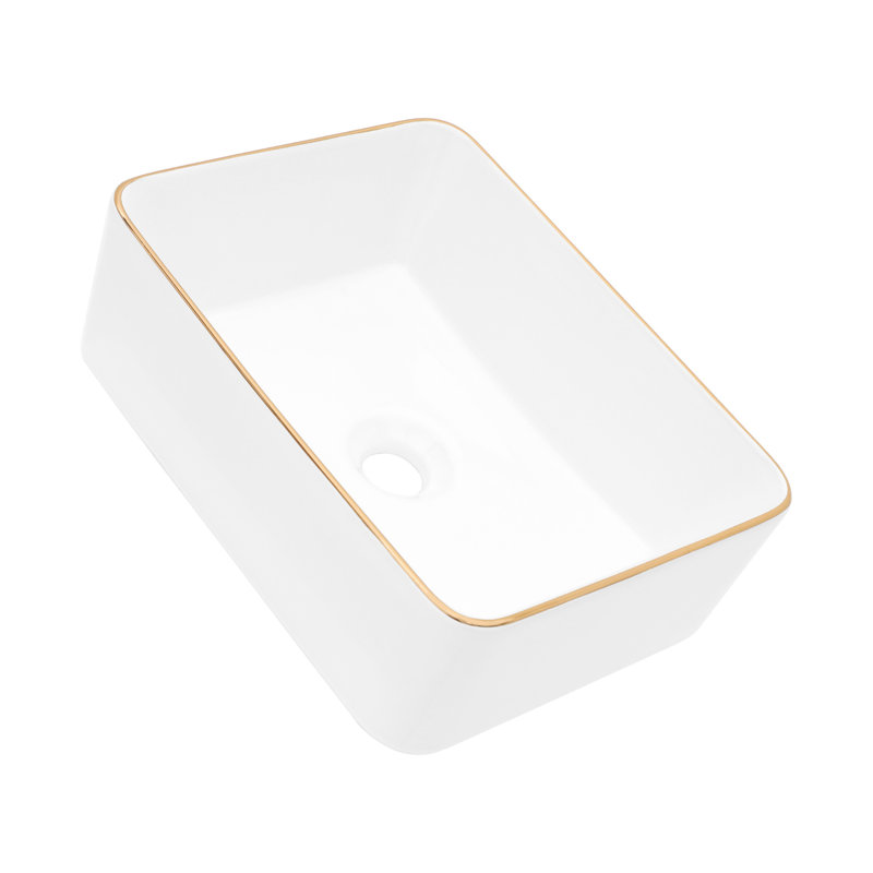 Élégant lavabo vasque de salle de bain rectangulaire en céramique 16 x 12 pouces blanc - teinté, installé au-dessus du comptoir