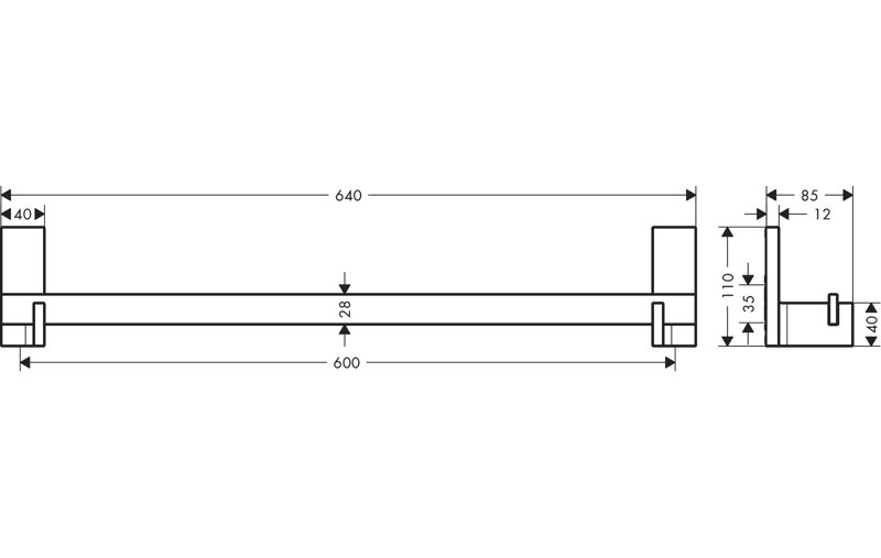 Universal Towel Bar, 4.38" H x 25.25" W x 3.38" D