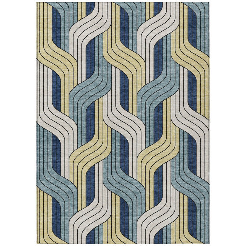 Machine Washable Indoor/Outdoor Lockway ACN2422 Mid-Century Modern Rug, Rectangle 5' x 7'6"